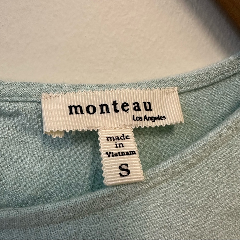 Monteau Linen Blend Mint Green Tank Top with Scalloped Hem - Picture 4 of 7